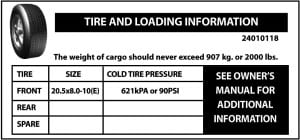 check tire placard, tire maintenance