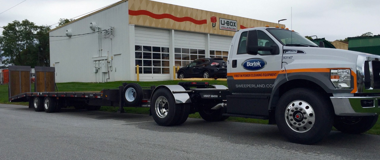 Bortek custom air tilt trailer deliver sweepers