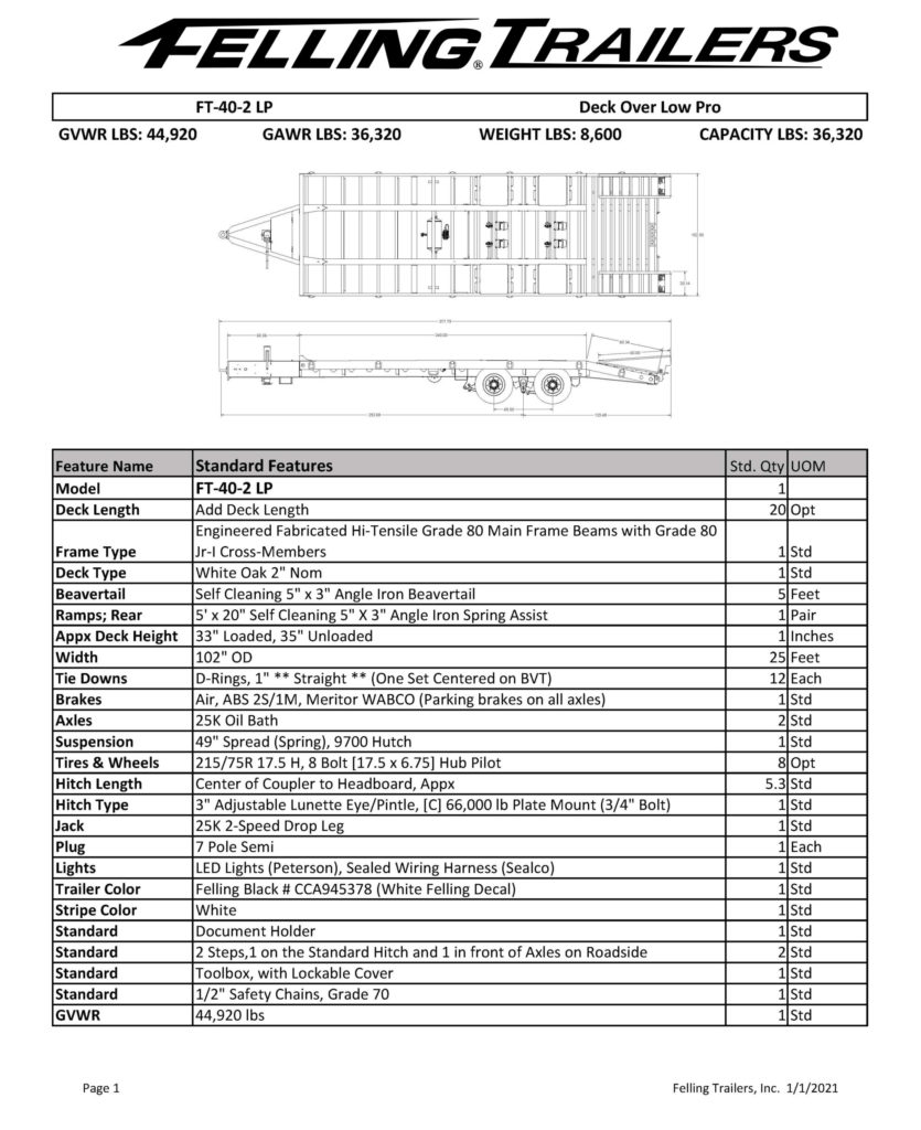 Felling Trailers - FT-40 LP Product Sheet