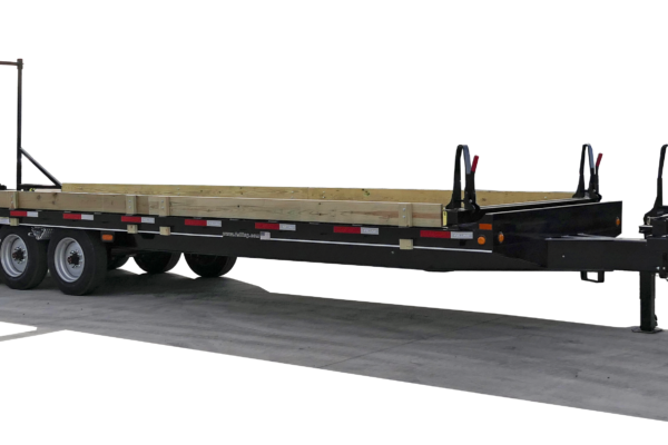 Custom utility pole trailer designed for transporting long utility poles and heavy materials